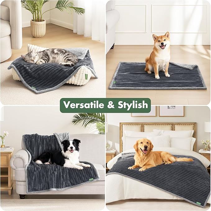 Waterproof Dog Blanket for Large Dogs - Washable Pet Throw Blanket for Couch Bed Protector, Cozy Fleece Calming Dog Blankets for Indoors & Outdoors, Dark Grey, 50"x60"