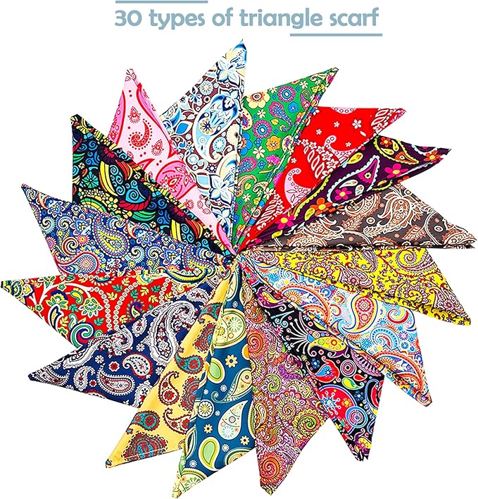 30 Pcs Paisley Bandanas for Dog Polyester Print One Side Bandana Bulk for Small Medium Dogs Breed Reversible Stitch Bandana Grooming M