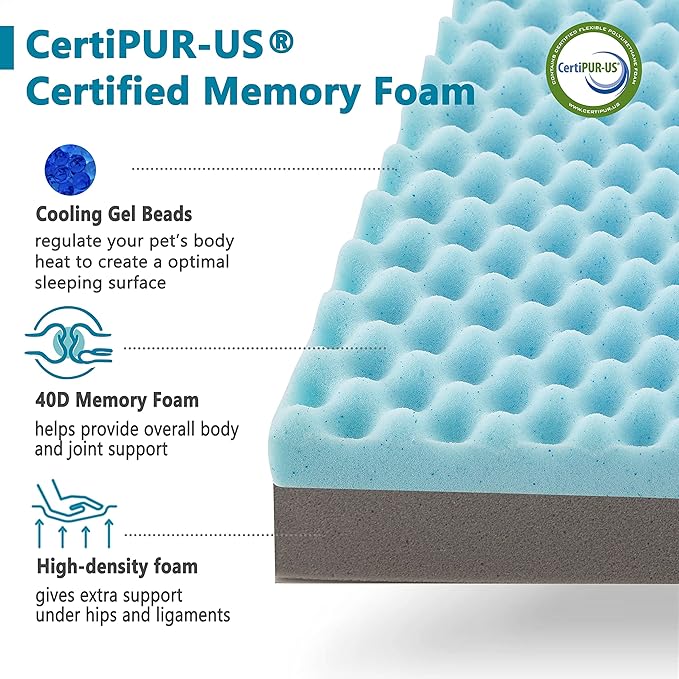 Memory Foam Large Dog Bed, Orthopedic Dog Beds for Large Dogs, Washable Cooling Pet Mat for Crate with Joint Relief Memory Foam (Light Grey)