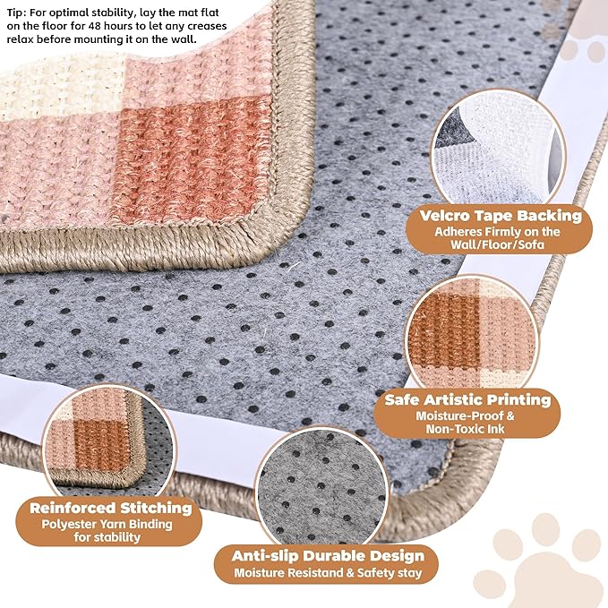 Cat Scratcher Mat, 23.6x15.7 Inch Natural Sisal Cat Scratch Pad, Horizontal Cat Scratching Pad Rug for Indoor Cats with Sticky Tapes, Protect Couch & Carpets（Coffee White）