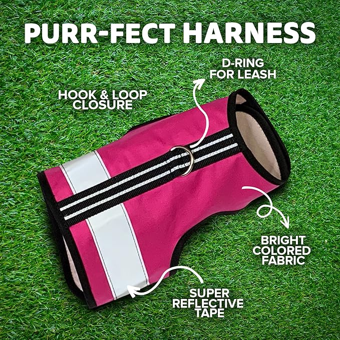 Kitty Holster Reflective Cat Harness – High-Visibility Cat Harness for Travel, Day and Night Walking - Soft Cotton Cat Accessories, Breathable, Secure & Washable, Made in USA - Flamingo Pink, S to M