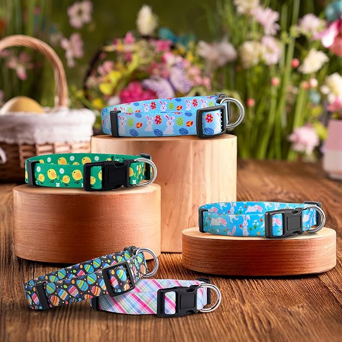 Native Pup Easter Dog Collar, Cute Spring Gift for Puppies, Pink Pastel, Eggs, Chicks, Bunny Adjustable for Small, Medium, Large Breeds (Bunny, Medium)