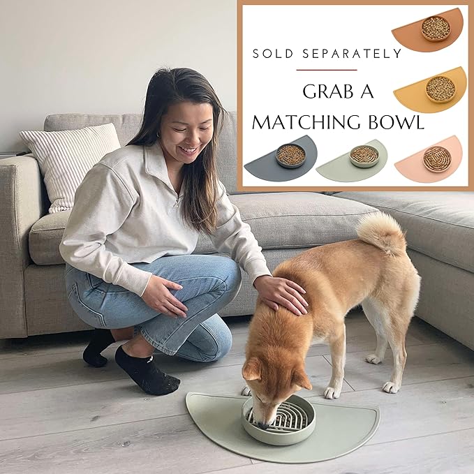 Should We Go - Waterproof Silicone Pet Food Mat - Non-Slip, Spill-Proof Feeding Mat for Floors, Raised Edge Design, Easy-to-Clean Rubber Pad for Dog & Cat Bowls, 21" Across x 10.5" Deep, Medium-Honey