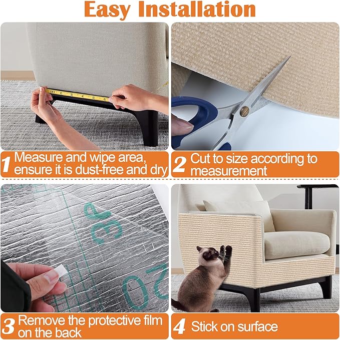 Cat Scratch Furniture Protector - 138" x 17" Trimmable Self-Adhesive Cats Claws Scratch Pads, DIY Cat Climbing Couch Protector for Scratch Post Cat Tree Replacement Indoor (Khaki)