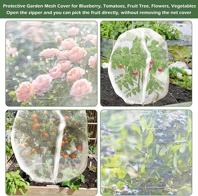 6Pcs Plant Covers from Insects, 3Size Bird Netting Barrier for Blueberry Bushes with Drawstring Zipper Mesh Garden Netting Plants Bags for Protect Fruits Tree Tomato Vegetable 2.6×3.3, 3.3×5, 4×5Ft