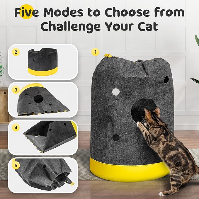 Homrich Interactive Cat Play Bag- Durable Rug for Hide and Seek, Collapsible Hole Mat, Tunnel Sleeping Bag for Indoor Cat- Fun Activity Pet Training Toy