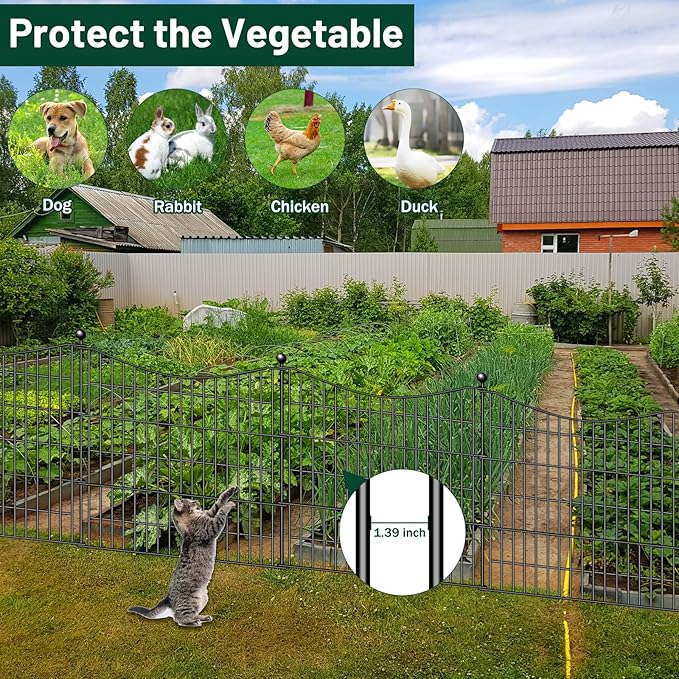 8 Panels No Dig Dog Fence Outdoor for Yard, 48 in(H) X 21 ft(L) Decorative Tall Garden Fence Animal Barrier, Rustproof Metal Wire Garden Edging and Borders, Temporary Fencing Stakes