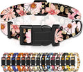 Dog Collar for Boys Girls, Floral Puppy Collar for Small Medium Large Dogs, Adjustable Floral Pattern Soft Pet Collar with Safety Buckle for Male Females(Light Pink,M)