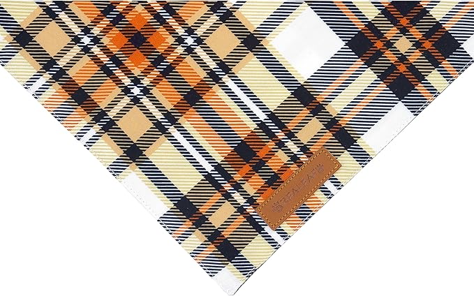 Realeaf Fall Dog Bandanas 2 Pack, Reversible Orange Plaid Holiday Pet Scarf for Boy and Girl, Premium Durable Fabric, Halloween Thanksgiving Bandana for Small and Medium Dogs (Small)