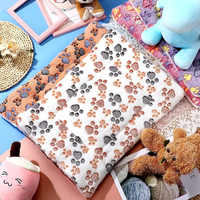 Tuanse 4 Pack Ultra Soft Dog Cat Bed Mat Small Animal Guinea Pig Bed with Cute Print Reversible Fleece Dog Crate Kennel Pad Cozy Washable Thickened Hamster Pet Beds Mat(21 x 14 Inches,Vivid Color)