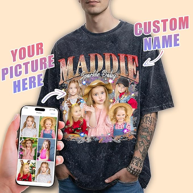 Tehg & Tuhg Custom T Shirts with Picture, Vintage Bootleg Rap Tee, Boyfriend Girlfriend, Unique Gift for Birthday Anniversary