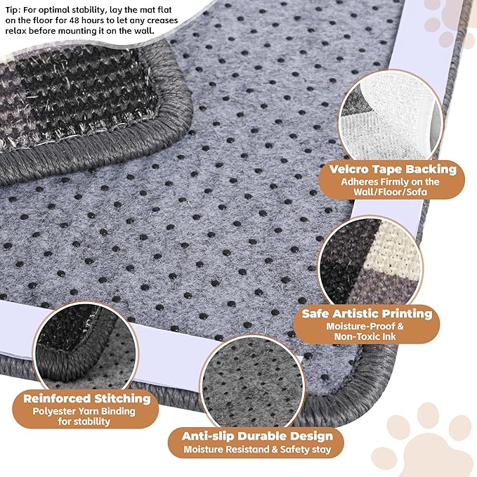 Cat Scratcher Mat, 23.6x15.7 Inch Natural Sisal Cat Scratch Pad, Horizontal Cat Scratching Pad Rug for Indoor Cats with Sticky Tapes, Protect Couch & Carpets（Black White）