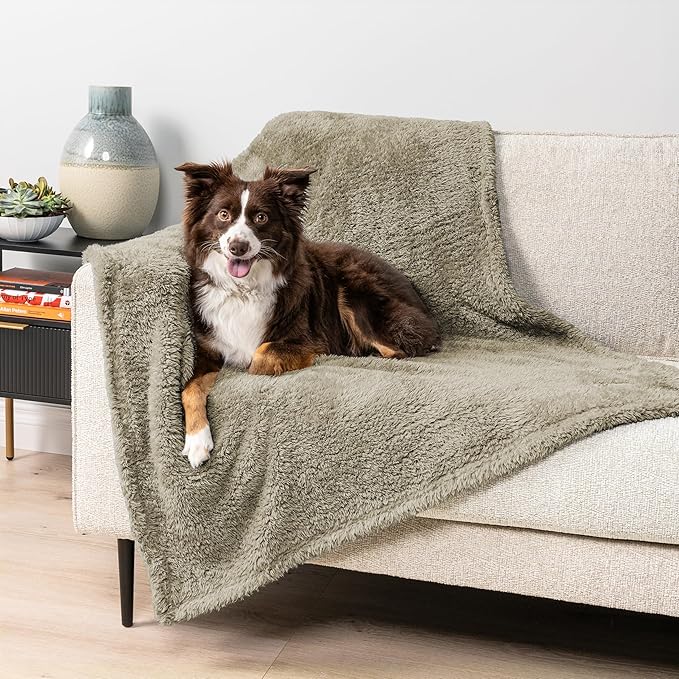 PetAmi Fluffy Waterproof Dog Blanket for Medium Large Dogs, Soft Warm Pet Sherpa Throw Pee Proof Couch Cover, Reversible Cat Bed Blanket Sofa Protector, Plush Washable Pad (Taupe Camel, 40x60)