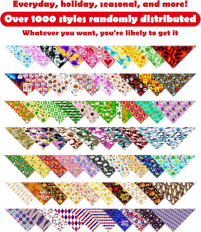 PET SHOW 50 Pack Big Dog Bandanas Bulk XL Assorted Random Dog Scarves Bibs Kerchief Set for Medium Large Dogs Girl Boy Pet Holiday Party Grooming Accessories