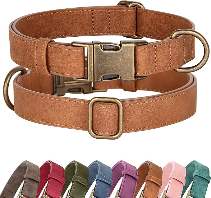 Didog Soft PU Leather Dog Collar, Stylish Quick Released Dog Collar for Large Dogs, Easy Clean Adjustable Pet Collar for Daily Walking, Light Brown, L Fit 15-23" Neck