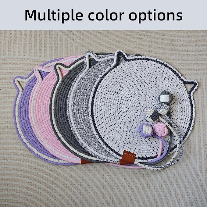 Cat Scratcher Mat, Natural Cotton Rope Cat Scratching Pad, 16.9'' Round Cat Wall & Floor Scratch Pad, Durable Double - Sided Cat Scratcher, Furniture Protector for Wall, Sofa, Couch, Carpet, Beige