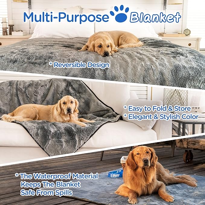 PupProtector Waterproof Throw Blanket for Dogs and Cats, Pet Blanket Cover for Couches, Sofas, Beds, Car Seats, Furniture, Calming Soft Faux Fur, Dark Grey, Original (60" L x 50" W)