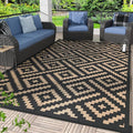 GENIMO Outdoor Rug 4x6 Waterproof, Reversible Mats, Outdoor Area Rug, Plastic Outside Carpet, Eeometric Rv Mat for Patio Camping Rv Picnic Backyard Deck Balcony Porch Beach Trailer (Black & Brown)