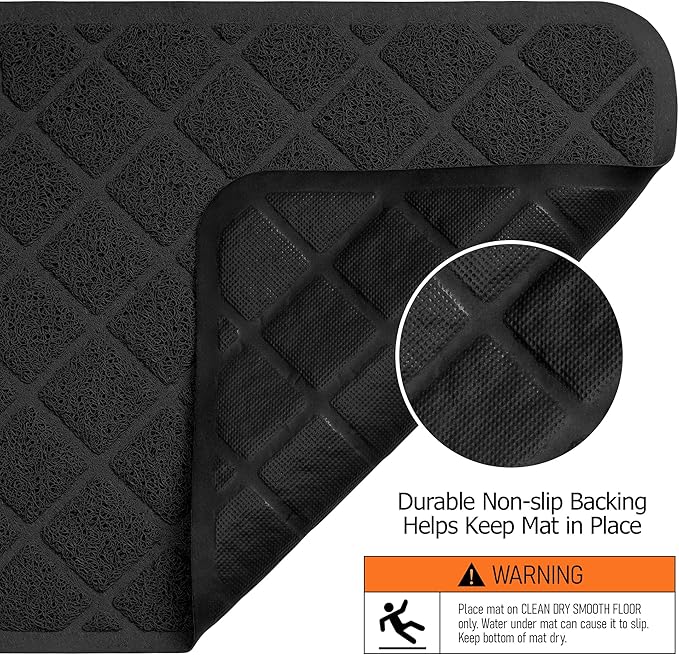 Cat Litter Mat Litter Trapping Mat, 24" x 17" Premium Durable PVC Grid Mesh with Scatter Control, Non-slip, Less Waste Cat Litter Box Mat, Soft on Kitty’s Paws, Urine Waterproof
