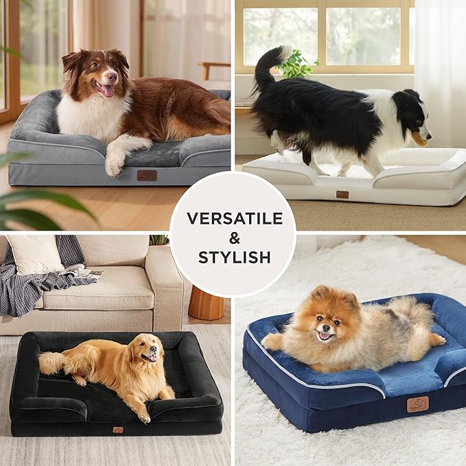 Bedsure Orthopedic Dog Bed Medium Size Dogs - Washable Small Medium Dog Cat Bed Waterproof, Comfort Cats Couch Sofa with Washable Removable Cover, Pets Bed with Nonskid Bottom, Grey, 28"