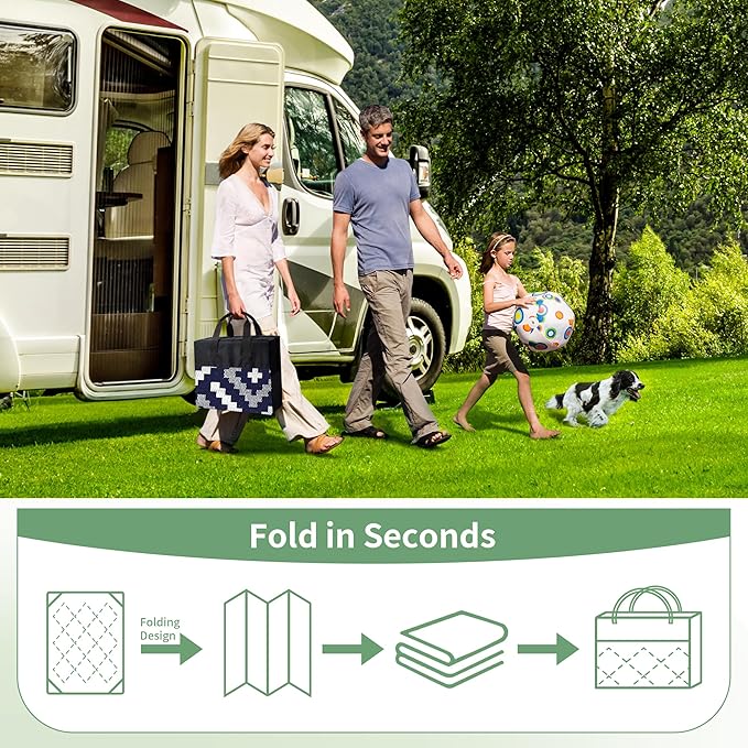 GENIMO Outdoor Rug for Patio Clearance, 6'x9' Waterproof Camping Mat, Reversible Plastic Straw Rugs for RV, Camper, Balcony, Backyard, Picnic, Deck (Mix Navy Blue White)