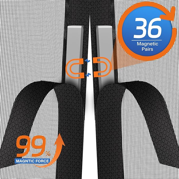 Magnetic Screen Door Upgraded PET Mesh Stronger Than Fiberglass and Polyester,Hands Free,Keeps Bugs Out,Pet & Kid Friendly,Suitable for Sliding Door,Large Patio Door and French Door-96''x80''