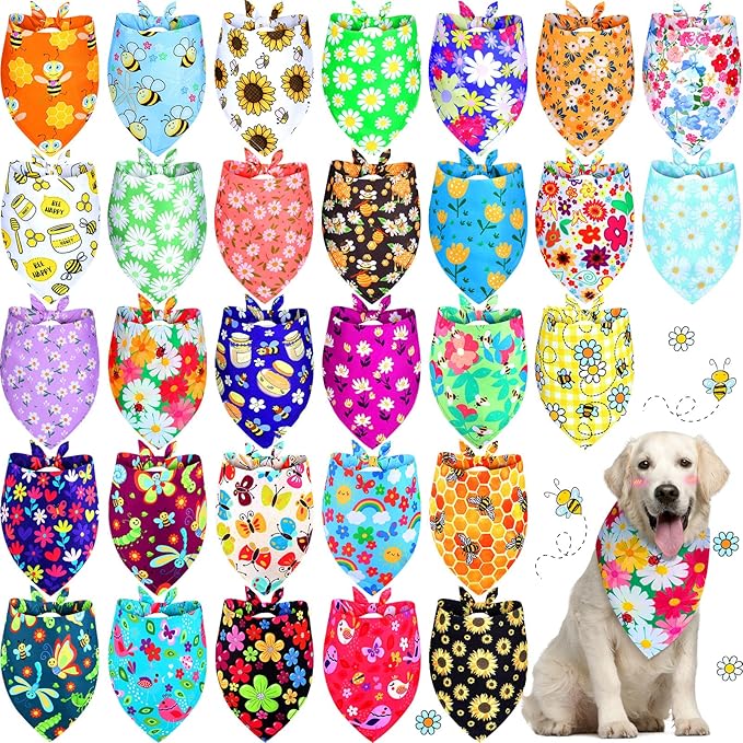 Eccliy 30 Pack Summer Flower Dog Bandanas Bulk Soft Triangle Dog Scarfs Polyester Bandana Pet Costume Cute Scarf Bibs with Flowers Patterns for Small Medium Large(Flower,X-Large)