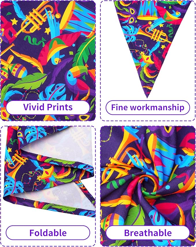 PET SHOW 50 Pack Mardi Gras Dog Bandanas Bulk for Small Medium Dogs Puppys Washable Adjustable Pet Scarf Triangle Bibs for Dogs Cats Green Yellow Purple Decorative Grooming Accessories