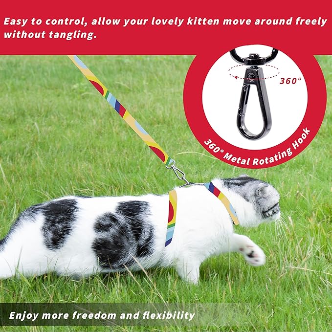 Cat Harness and Leash Set, Adjustable Kitten Harness Escape Proof Cats Harness, Soft Lightweight Walking Travel Pet Harness, Cute Kitty Harness Leash Set for Small Medium Cats, Yellowstone Park