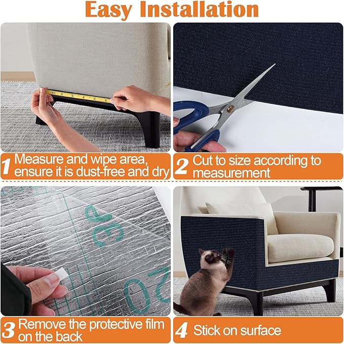 Cat Scratch Furniture Protector - 118" x 17" Trimmable Self-Adhesive Cats Claws Scratch Pads, DIY Cat Climbing Couch Protector for Scratch Post Cat Tree Replacement Indoor (Dark Blue)