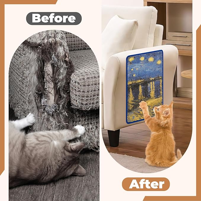 Sisal Cat Scratcher Mat, Cat Wall Scratcher for Indoor Cats, 23.6x15.7 Inch Cat Scratch Pad with Hook & Loop, Wall Mounted Cat Scratching Post to Protect Couch and Carpet（Starry River）