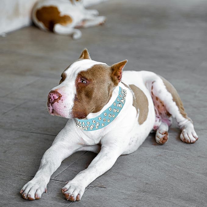 TEEMERRYCA Adjustable Microfiber Leather Spiked Studded Dog Collars with a Squeak Ball Gift for Small Medium Large Pets Like Cats/Pit Bull/Bulldog/Pugs/Husky, Blue, M(12"-15")