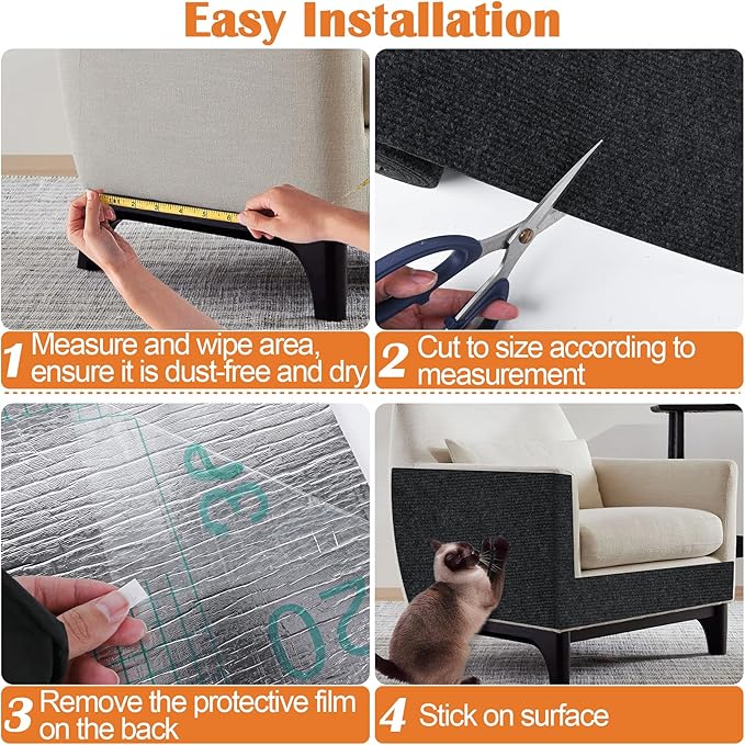 Cat Scratch Furniture Protector - 78.7" x 17" Trimmable Self-Adhesive Cats Claws Scratch Pads, DIY Cat Climbing Couch Protector for Scratch Post Cat Tree Replacement Indoor (Black)