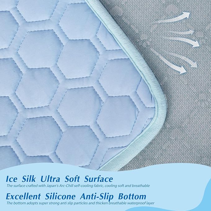 Upgraded Self-Cooling Mat for Dogs & Cats - Thicken, Washable, Non-Toxic, Foldable & Non-Slip Dog Cooling mat Pet Cooling Pad for Indoor, Outdoor, Car- Perfect for Summer (Blue, 18“*24”(Small))