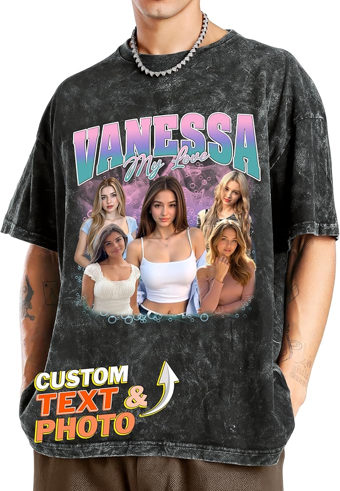 Tehg & Tuhg Custom T Shirts with Picture, Vintage Bootleg Rap Tee, Boyfriend Girlfriend, Unique Gift for Birthday Anniversary