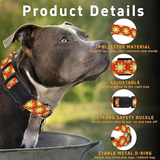 Dog Collar, Classical Indian Spirit Boys Girls Puppy Collar for Small Medium Large Dogs, Adjustable Soft Indian Pet Collar with Safety Buckle for Male Females(Yellow,S)
