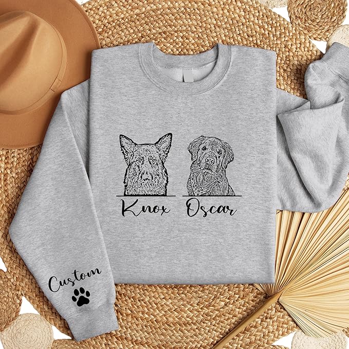 Custom Dog Mom Sweatshirt, Personalized Line Art Portrait Dog Hoodie, Customized Pet Lover Gifts, Custom Outline Pet Gift (Sweatshirt) Natural